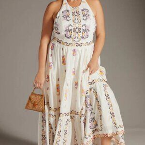Anthropologie Medallion Halter cotton Maxi Dress Size 20W